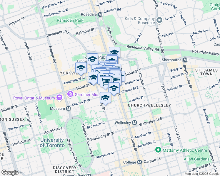 map of restaurants, bars, coffee shops, grocery stores, and more near in Toronto