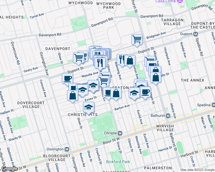 map of restaurants, bars, coffee shops, grocery stores, and more near in Toronto