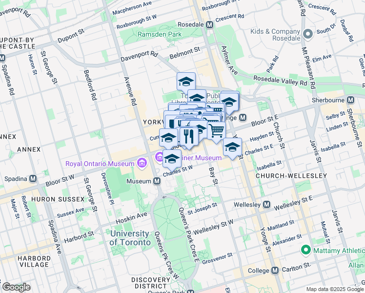 map of restaurants, bars, coffee shops, grocery stores, and more near in Toronto