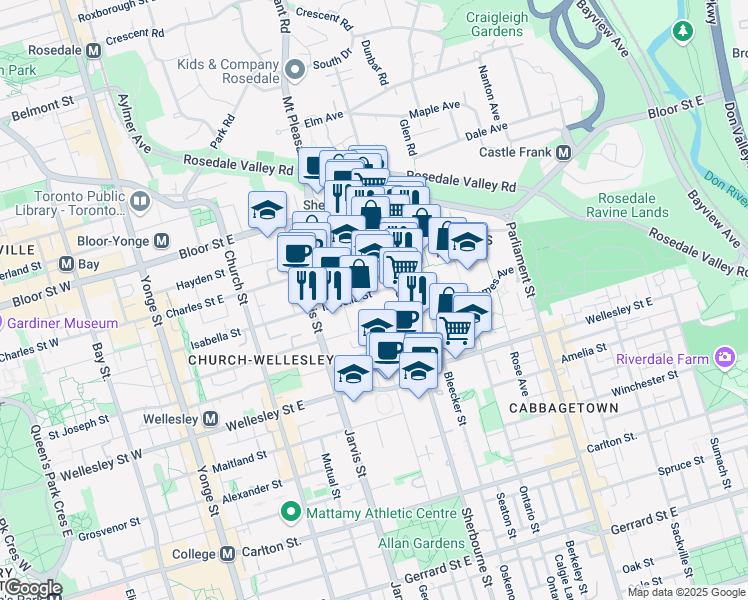 map of restaurants, bars, coffee shops, grocery stores, and more near in Toronto
