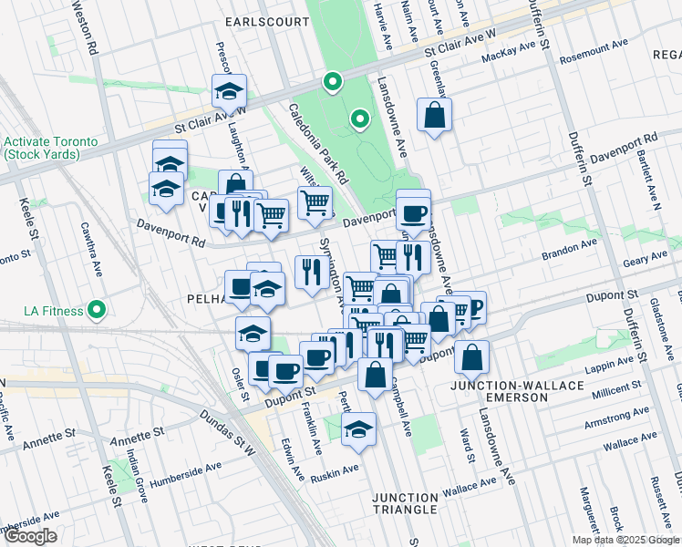 map of restaurants, bars, coffee shops, grocery stores, and more near in Toronto