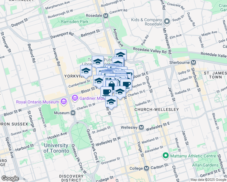 map of restaurants, bars, coffee shops, grocery stores, and more near Balmuto Street in Toronto