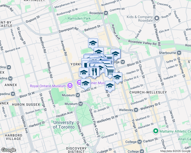 map of restaurants, bars, coffee shops, grocery stores, and more near in Toronto