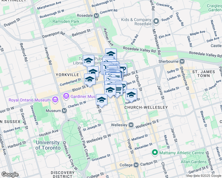 map of restaurants, bars, coffee shops, grocery stores, and more near 4 Charles Street East in Toronto