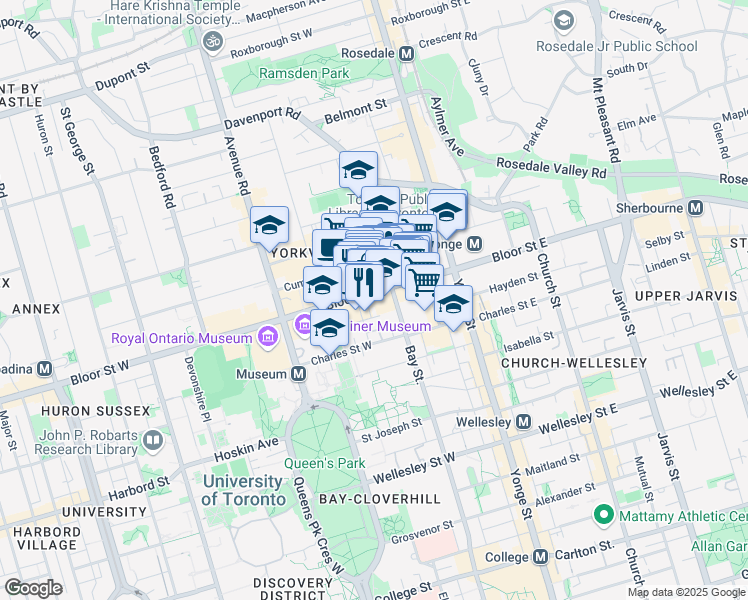 map of restaurants, bars, coffee shops, grocery stores, and more near in Toronto