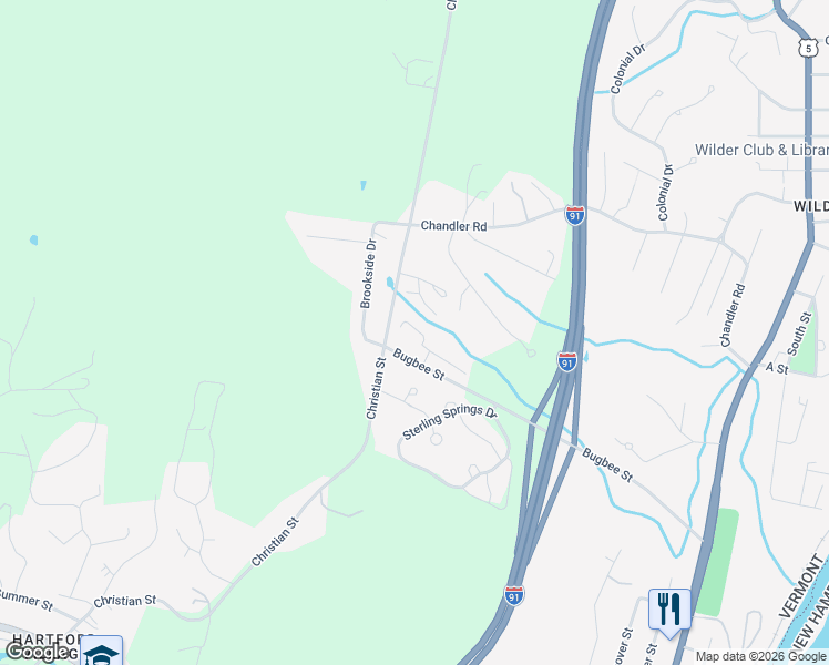 map of restaurants, bars, coffee shops, grocery stores, and more near 649 Bugbee Street in Hartford