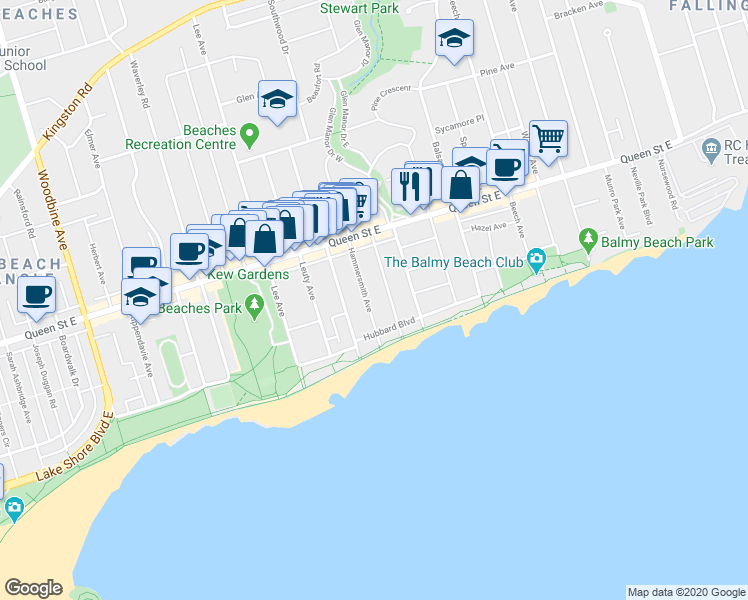 map of restaurants, bars, coffee shops, grocery stores, and more near in Toronto