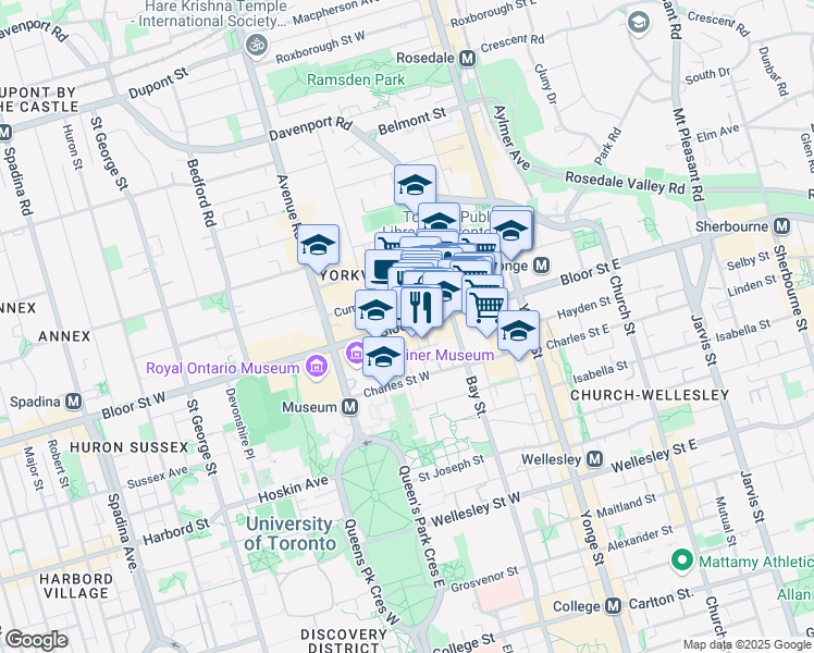 map of restaurants, bars, coffee shops, grocery stores, and more near in Toronto