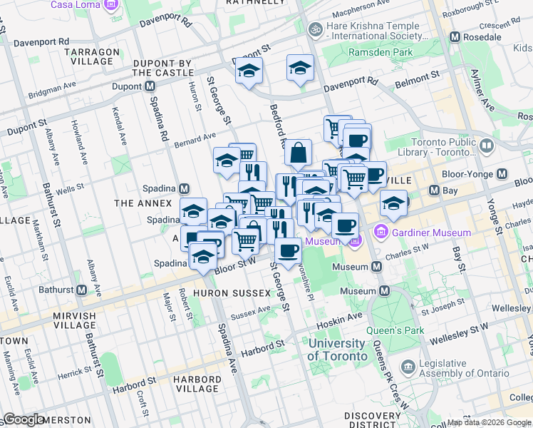 map of restaurants, bars, coffee shops, grocery stores, and more near in Toronto