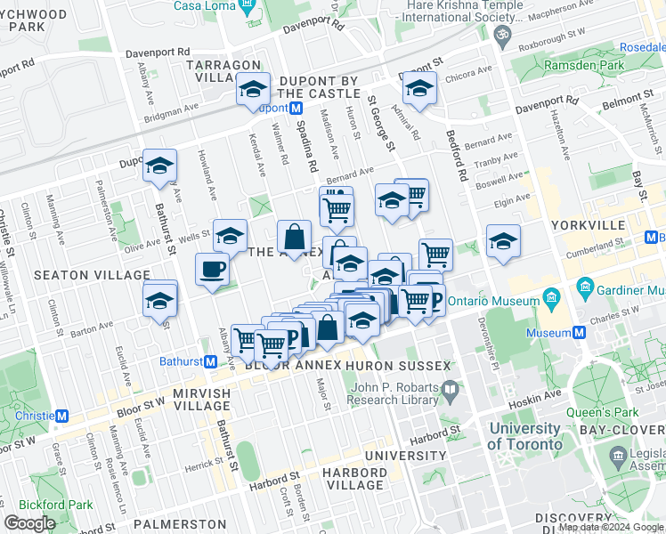 map of restaurants, bars, coffee shops, grocery stores, and more near in Toronto