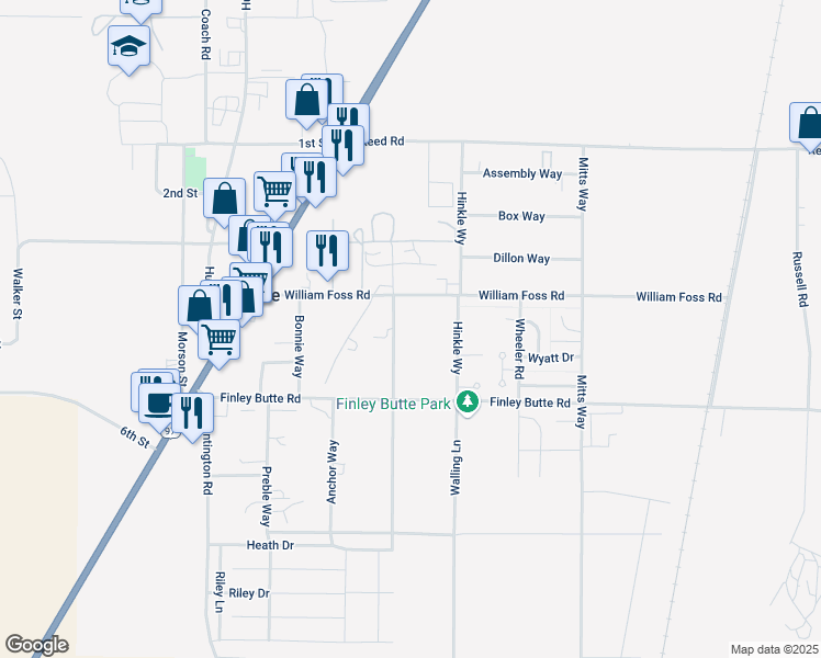 map of restaurants, bars, coffee shops, grocery stores, and more near 51456 Evans Way in La Pine
