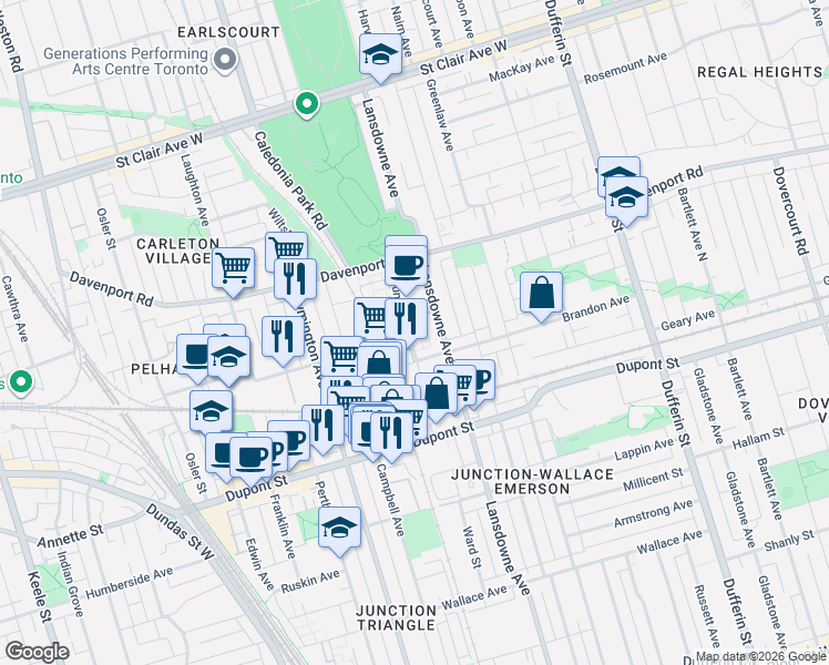 map of restaurants, bars, coffee shops, grocery stores, and more near 15 Foundry Avenue in Toronto