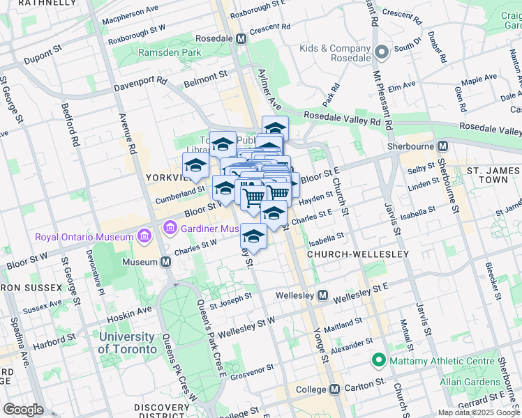 map of restaurants, bars, coffee shops, grocery stores, and more near 35 Balmuto Street in Toronto