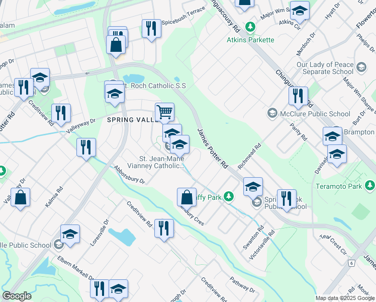 map of restaurants, bars, coffee shops, grocery stores, and more near 20 Owens Road in Brampton