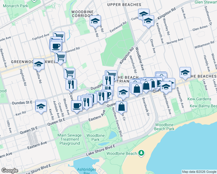 map of restaurants, bars, coffee shops, grocery stores, and more near 79 Maughan Crescent in Toronto