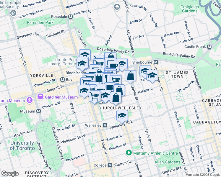map of restaurants, bars, coffee shops, grocery stores, and more near in Toronto