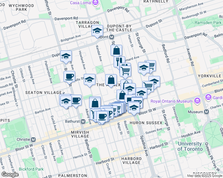 map of restaurants, bars, coffee shops, grocery stores, and more near in Toronto