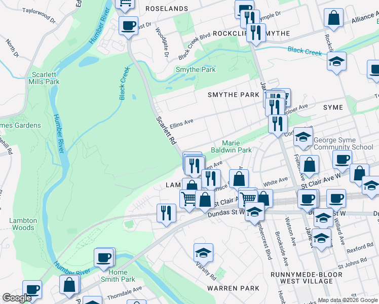map of restaurants, bars, coffee shops, grocery stores, and more near 133 Coxwell Avenue in Toronto