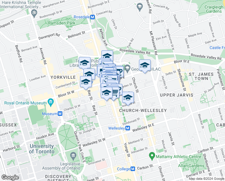 map of restaurants, bars, coffee shops, grocery stores, and more near 7 Hayden Street in Toronto