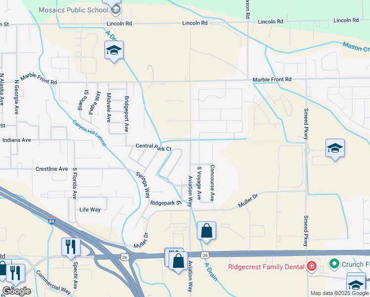 map of restaurants, bars, coffee shops, grocery stores, and more near 119 Middlepark Way in Caldwell