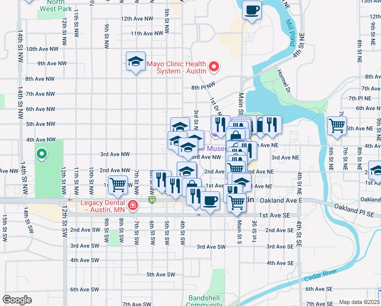 map of restaurants, bars, coffee shops, grocery stores, and more near 402 3rd Avenue Northwest in Austin