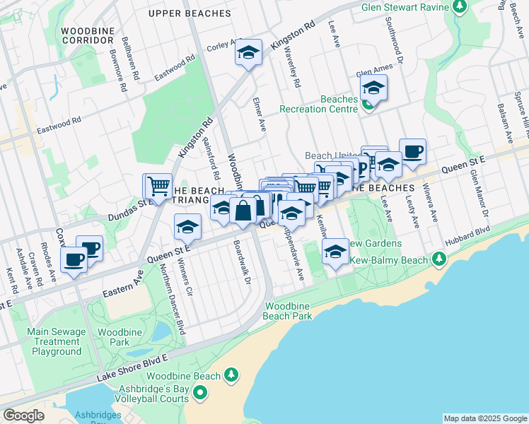 map of restaurants, bars, coffee shops, grocery stores, and more near 2a Herbert Avenue in Toronto