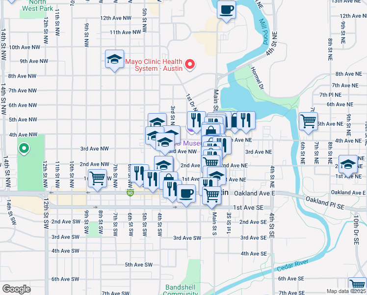 map of restaurants, bars, coffee shops, grocery stores, and more near 403 2nd Street Northwest in Austin