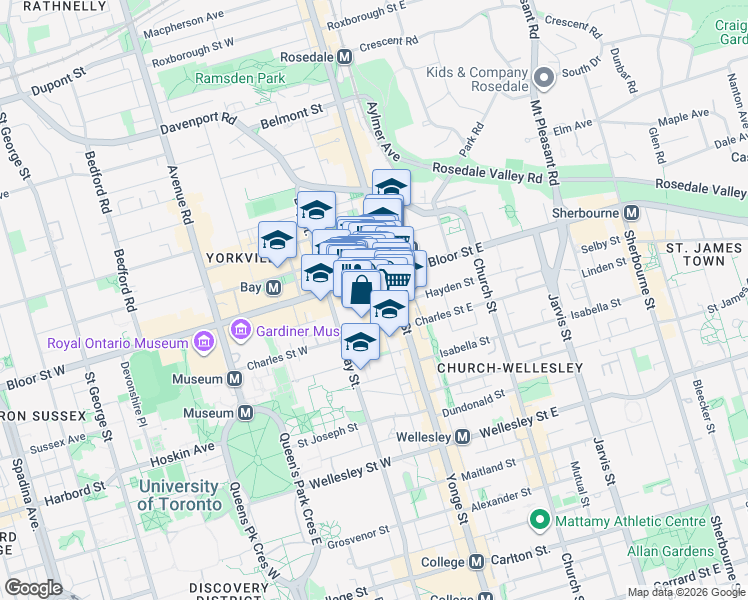 map of restaurants, bars, coffee shops, grocery stores, and more near 35 Balmuto Street in Toronto