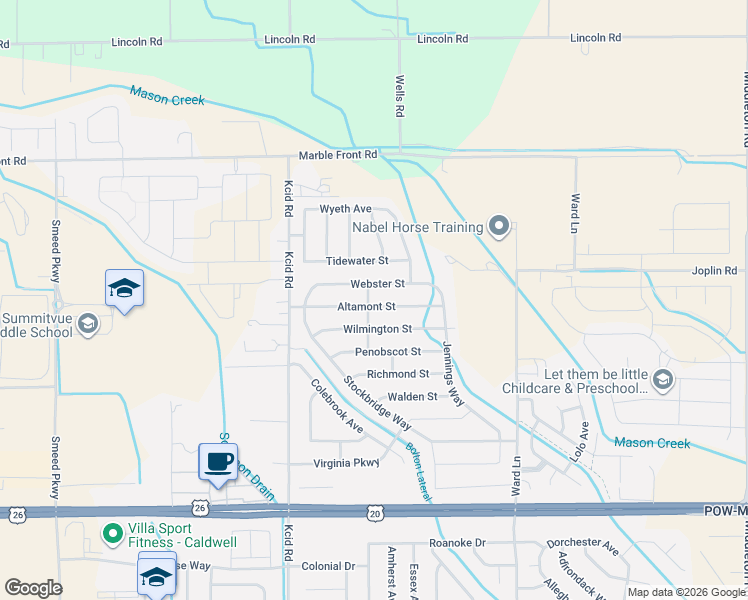 map of restaurants, bars, coffee shops, grocery stores, and more near 11812 Altamont Street in Caldwell