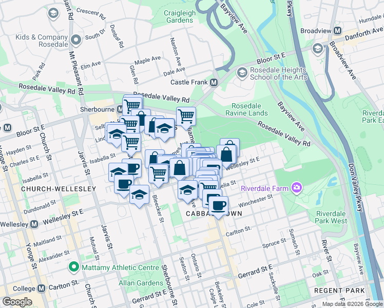 map of restaurants, bars, coffee shops, grocery stores, and more near 650 Parliament Street in Toronto