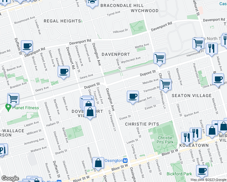 map of restaurants, bars, coffee shops, grocery stores, and more near 32 Burnfield Ave in Toronto