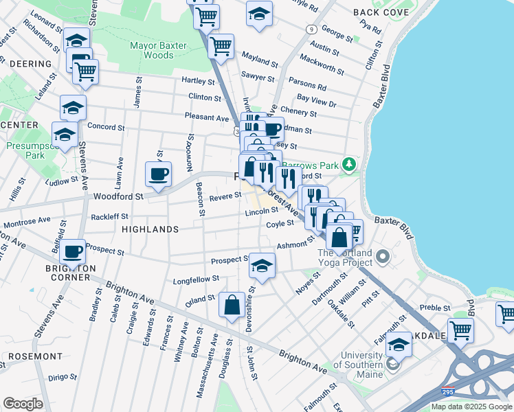 map of restaurants, bars, coffee shops, grocery stores, and more near 514 Deering Avenue in Portland