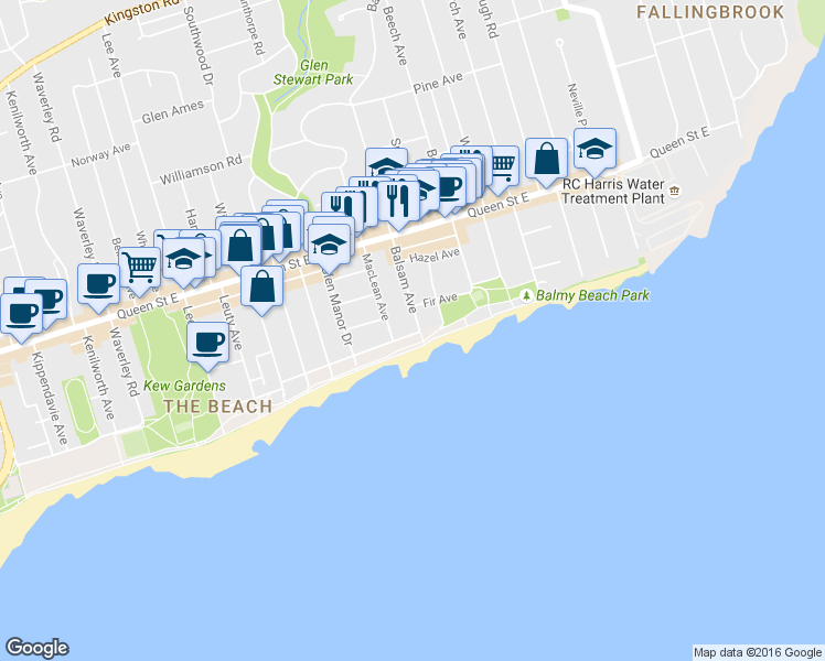 map of restaurants, bars, coffee shops, grocery stores, and more near in Toronto