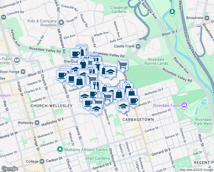 map of restaurants, bars, coffee shops, grocery stores, and more near in Toronto