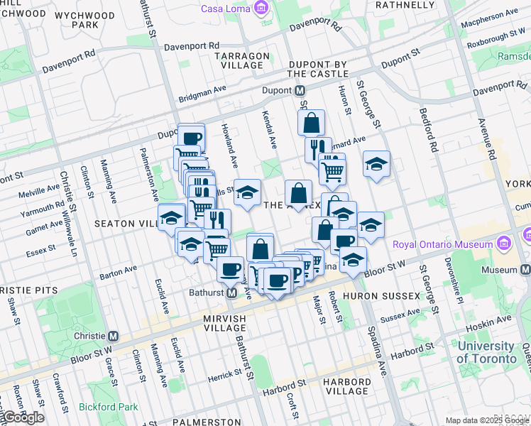 map of restaurants, bars, coffee shops, grocery stores, and more near in Toronto