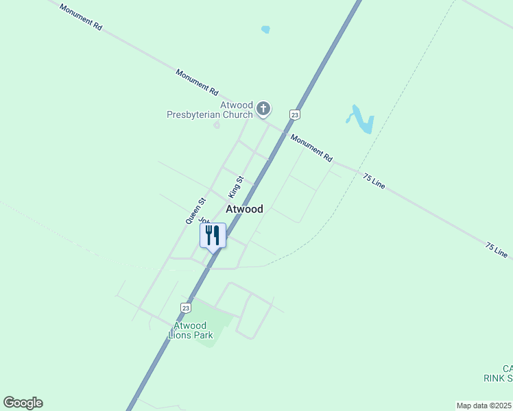 map of restaurants, bars, coffee shops, grocery stores, and more near 167 Main Street in Atwood