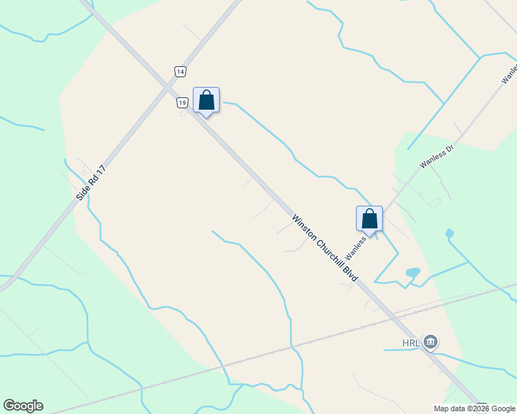 map of restaurants, bars, coffee shops, grocery stores, and more near 11154 Winston Churchill Boulevard in Brampton
