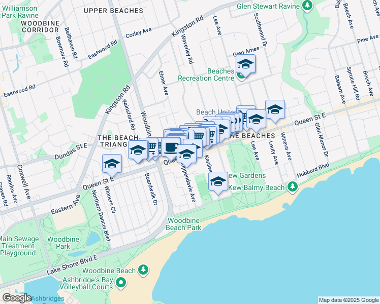 map of restaurants, bars, coffee shops, grocery stores, and more near in Toronto