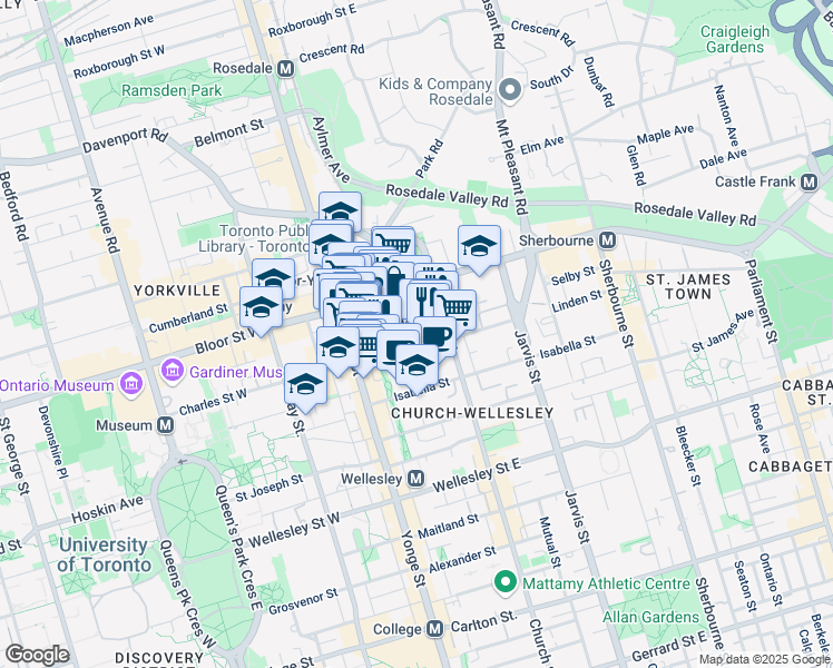 map of restaurants, bars, coffee shops, grocery stores, and more near in Toronto