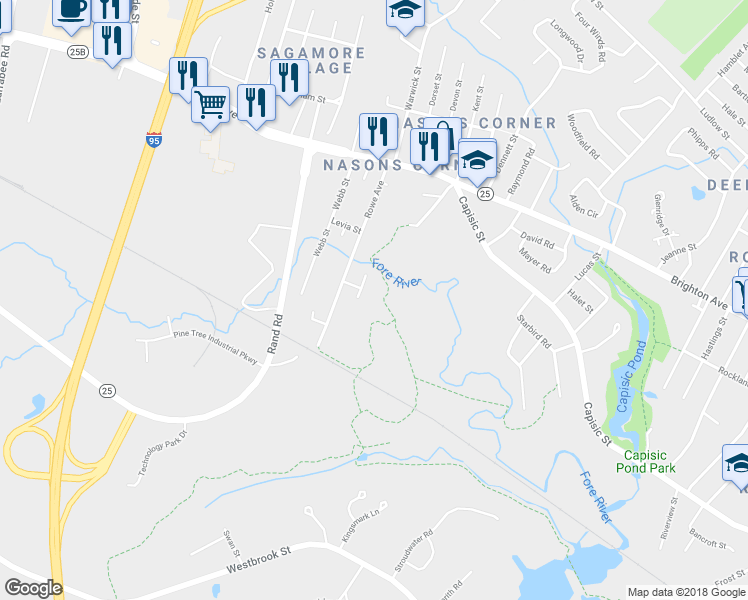 map of restaurants, bars, coffee shops, grocery stores, and more near 15 Hillcrest Avenue in Portland