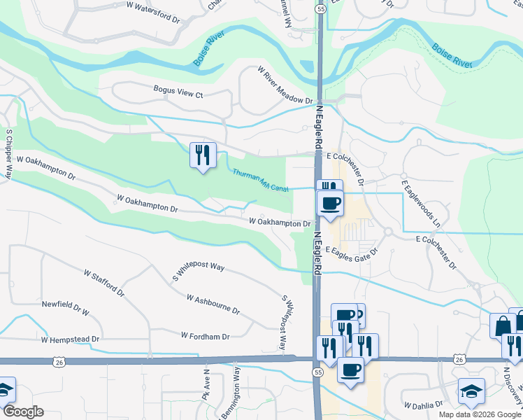 map of restaurants, bars, coffee shops, grocery stores, and more near 260 West Oakhampton Drive in Eagle