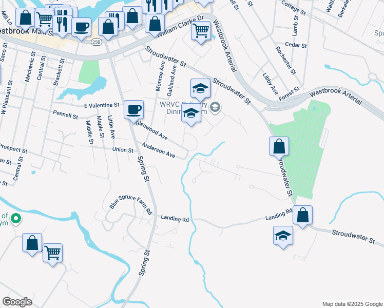 map of restaurants, bars, coffee shops, grocery stores, and more near 99 Glenwood Avenue in Westbrook