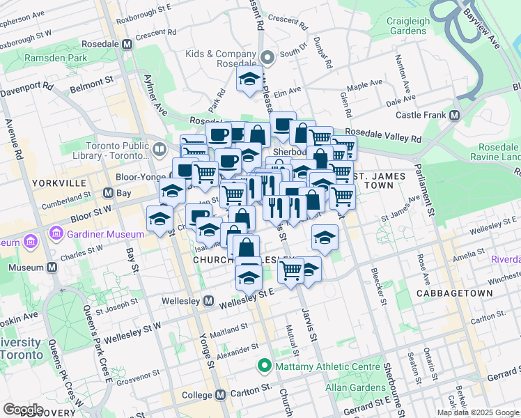 map of restaurants, bars, coffee shops, grocery stores, and more near in Toronto
