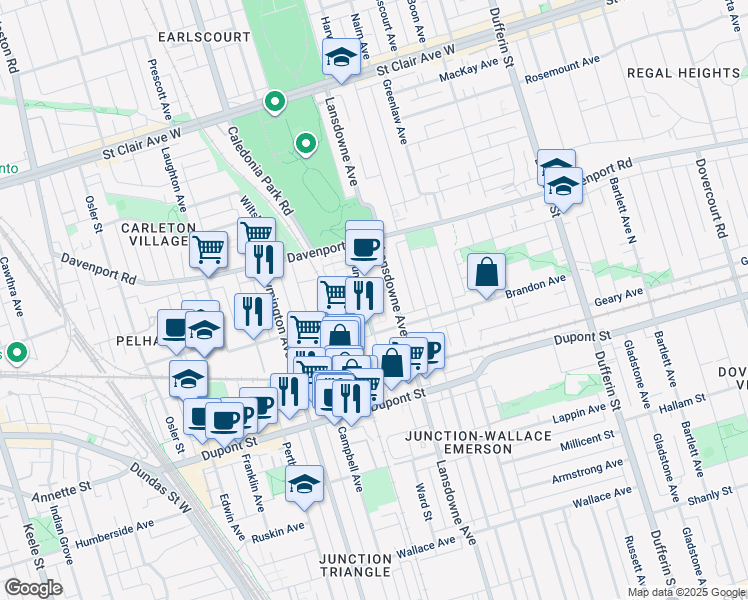 map of restaurants, bars, coffee shops, grocery stores, and more near in Toronto
