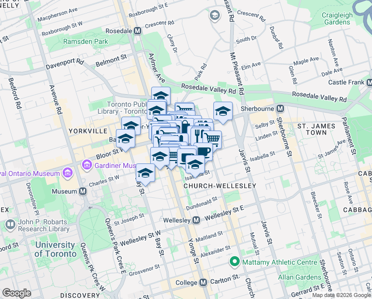 map of restaurants, bars, coffee shops, grocery stores, and more near 35 Hayden Street in Toronto