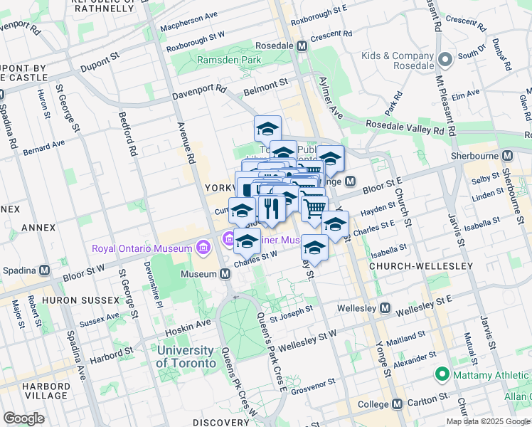 map of restaurants, bars, coffee shops, grocery stores, and more near in Toronto