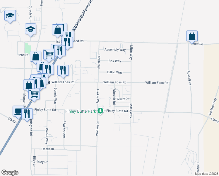 map of restaurants, bars, coffee shops, grocery stores, and more near 51475 Wheeler Road in La Pine