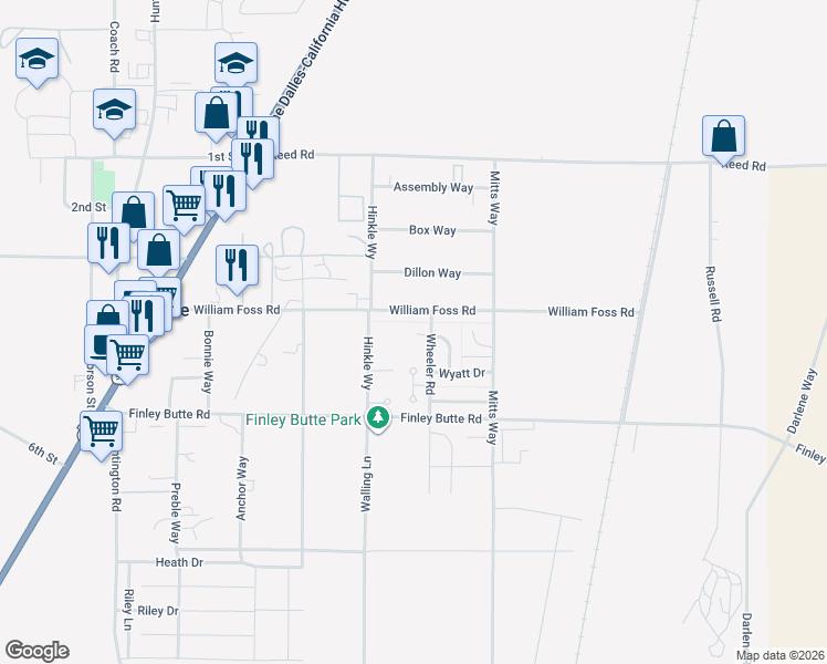 map of restaurants, bars, coffee shops, grocery stores, and more near 51475 Wheeler Road in La Pine