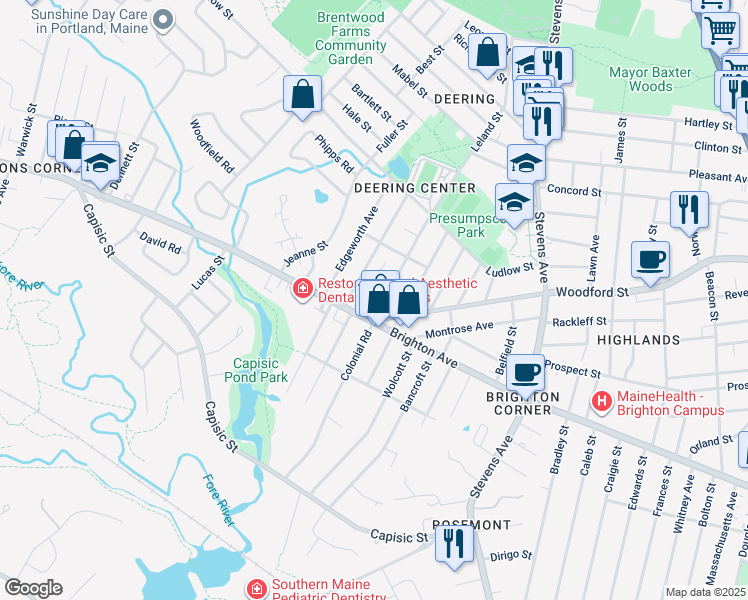 map of restaurants, bars, coffee shops, grocery stores, and more near 14 Columbia Road in Portland