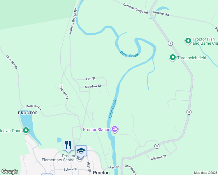 map of restaurants, bars, coffee shops, grocery stores, and more near 5 Willow Street in Proctor